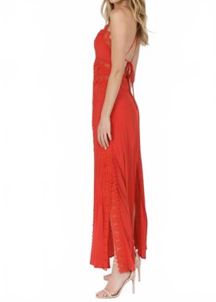 Fanco Red Lace Backless Maxi Dress