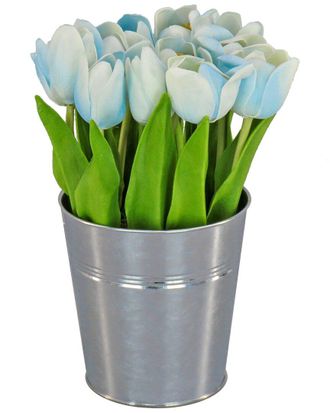 National Tree Company 9In Blue Tulip Bouquet In Metal Pot