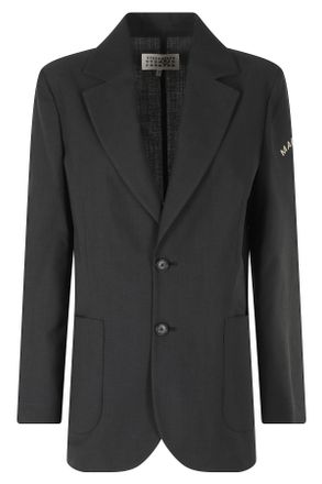 Maison Margiela Anthracite Mixed Wool Logo Sleeve Cotton-Blend Blazer