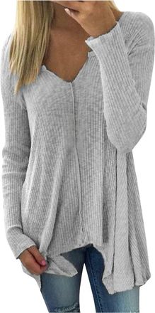 Generic of The Day Sale Sweatshirts for Women UK clearance Tops Womens Sweater Color Autumn Solid Irregular And Winter V-neck Pullover Sale Clearance Black of
