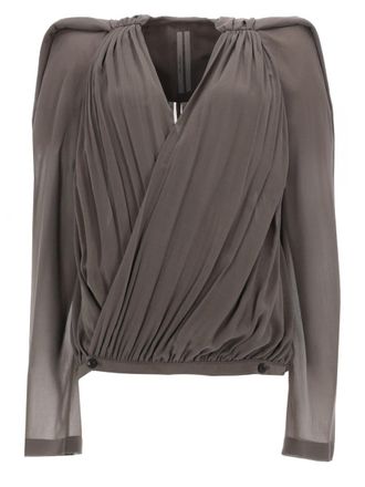 Rick Owens Neutrals Mary Draped Sheer Sleeves Jacket
