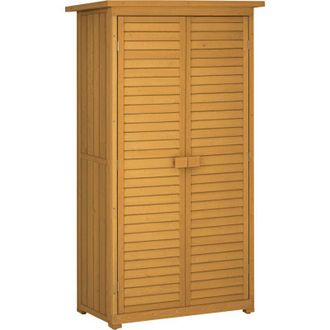OUTSUNNY Cobertizo De Madera 87x46,5x160 Cm 0,31 M&sup2; Armario Exterior De Madera Con 2 Puertas Y 2 Estantes Interior Natural - Outsunny