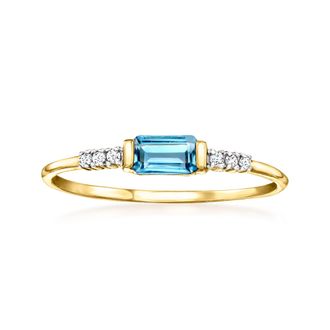 RS Pure by Ross-Simons London Blue Topaz Ring With Diamonds in 14kt Yellow Gold