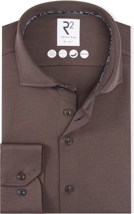 R2 knitted overhemd bruin effen