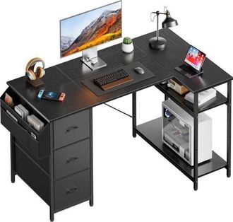 OEM Hlonone Escritorio Esquinero, 120 X 78 Cm Mesa Gaming, Escritorio En L Con 3 Cajones, Mesa Ordenador Con Bolsa De Almacenaje, Negro