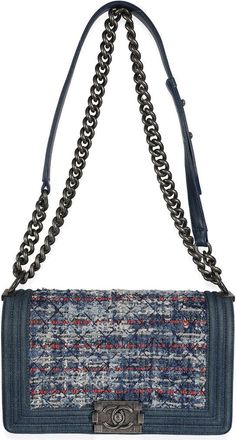 Chanel Blue/Red/White Denim & Tweed Old Medium Boy Bag (Authentic Pre-Loved)