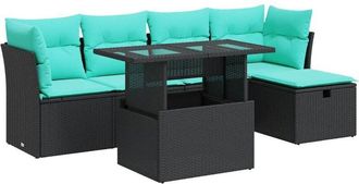 vidaXL Set Sof&aacute;s Jard&iacute;n Y Cojines 6 Pzas Rat&aacute;n Sint&eacute;tico Acacia Negro Vidaxl