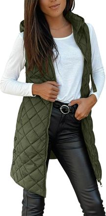 Generic Gilet for Women Womens Long Quilted Gilets Ladies Sleeveless Zip up Hoodies Warm Jacket Vest Longline Thick Padded Waistcoat Warm Winter Coats Puffer 
