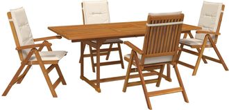 vidaXL Conjunto De Comedor Exterior Con Parasol 6 Uds. Blanco Crema Vidaxl
