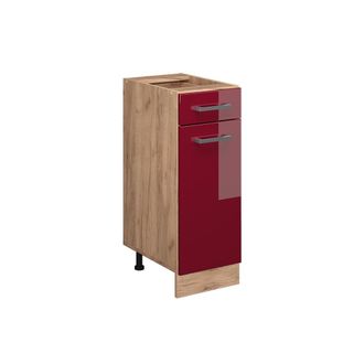 Vicco Mueble Bajo De Cocina R-line, Rojo Burdeos Alto Brillo, 30 Cm Sin Encimera, Vicco
