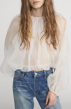 Frame Denim Sheer Silk Top in Cream at Nordstrom, Size Medium