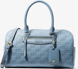 Michael Kors Jet Set Travel Medium Logo Embossed Leather Duffel Crossbody Bag