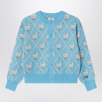 Tiny Cottons Light blue wool-blend cardigan with goose pattern