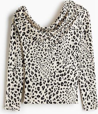 H&M Draped One-shoulder Top in White/leopard Print at Nordstrom, Size X-Small