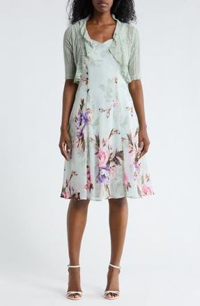 Connected Floral Chiffon Dress & Lace Shrug Set in Sage at Nordstrom Rack, Size 12