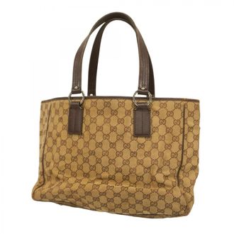 Gucci Beige Brown Canvas Tote Bag (Pre-Owned)