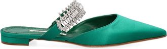 Manolo Blahnik Emerald Green Satin Lutara Crystal Flats Size 39