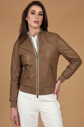 D'Arienzo Bomber in pelle color fango effetto liscio DArienzo, Seleziona Taglia XXS, Colore Fango