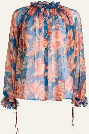 Etro Ruffled Button-Front Silk Blouse