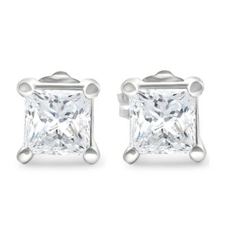 Pompeii3 1 1/4Ct Princess Cut Diamond Studs in 14k White or Yellow Gold Lab Grown