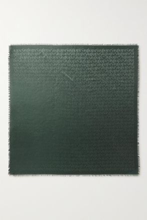 Saint Laurent Sciarpa In Misto Seta E Lana Jacquard Con Frange - Verde