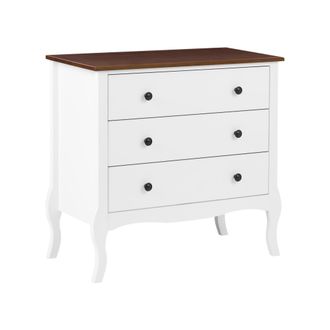 Beliani C&oacute;moda De 3 Cajones Con Patas Cabriol&eacute; Estilo Provincial Franc&eacute;s Shabby Chic Blanco Nundle
