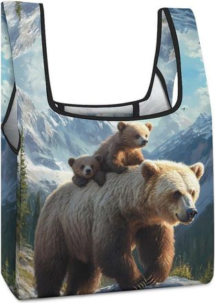 Generic Bear Mama Wild Anima Shopping Bag Reusable Grocery Tote Bag Foldable Handbag for Travel Picnic
