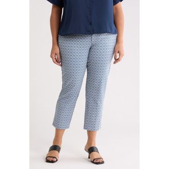 Liverpool Kelsey Jacquard Slit Hem Tapered Pants in Blue White Tile Print at Nordstrom, Size 16W