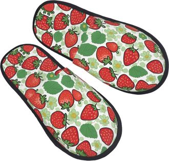 Generic Fluffy Slippers Strawberry Pattern Printing Fuzzy Slippers Casual Warm House Slipper For Bathroom Guest Party L