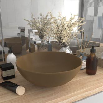 vidaXL Lavandino da Bagno in Ceramica Crema Opaco Rotondo - Vidaxl