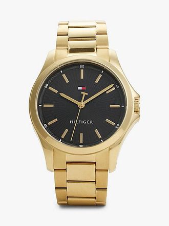Tommy Hilfiger Black Dial Gold-Plated Chain-Link Watch