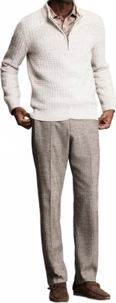 Billy Reid Basketweave Half Zip Sweater In Oatmeal Melange