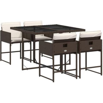 vidaXL Set Comedor De Jard&iacute;n 5 Piezas Y Cojines Rat&aacute;n Sint&eacute;tico Marr&oacute;n Vidaxl