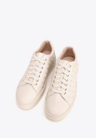 Wittchen Dames leren sneakers met gewatteerde bovenkant, cr&egrave;me, natuurlijk leer