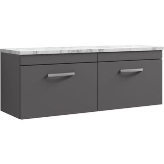 Nuie Nuie - Athena Wall Hung 2-Drawer Vanity Unit with Carrera Marble Worktop 1200mm Wide - Gloss Grey