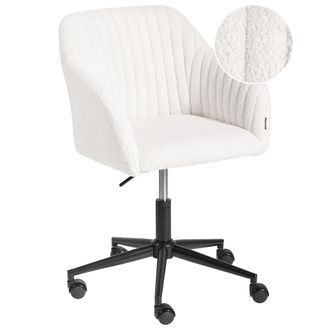 Beliani Silla De Oficina Giratoria Moderna Con Reposabrazos Altura Ajustable Boucl&eacute; Blanco Crema Venice