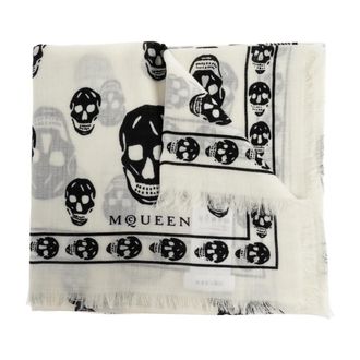Alexander McQueen Accessoires, Dames, Wit, ONE Size, Wol, Wollen Sjaal met Schedelmotief