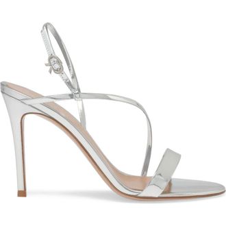 Gianvito Rossi Manhattan 95 Sandal in Metallic Silver Leather at Nordstrom, Size 41.5