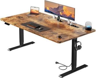 OEM Escritorio Hlonone Ajustable El&eacute;ctrico De Pie Y Sentado, 160 X 80 Cm Mesa Regulable En Altura, Escritorio Regulable En Altura El&eacute;ctrico, Marr&oacute;n Vintag