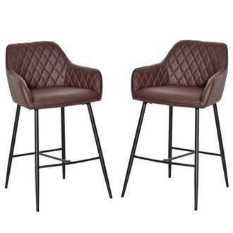 HOMCOM Set Of 2 Retro PU Leather Bar Chairs Set Stylish w/ Footrest Metal Frame | TJ Hughes