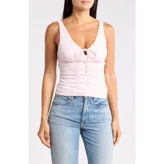 Madden Girl Lace Trim Tie Front Tank in Pink at Nordstrom Rack, Size X-Large