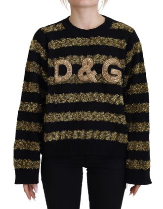 Dolce & Gabbana Womens Metallic Stripe Knit Pullover - Black Cashmere - Size EU 34 (Womens)