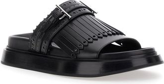 Alexander McQueen Womens Black Sandals With Decorative T-Buckle Strap Calf