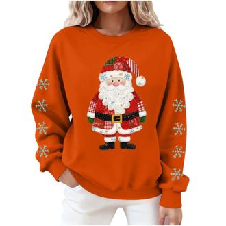 Generic Sweatshirt for Women UK 2025 Fashion Christmas Pullover Tops Fall Winter Long Sleeve Crewneck Fleece Blouse Dressy Casual Xmas Tree Santa Print Jumper