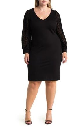 By Design Burma Flocked Long Sleeve Midi Dress in Black at Nordstrom Rack, Size 4X