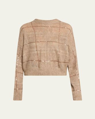 Brunello Cucinelli Paillette Check Mohair Crewneck Sweater