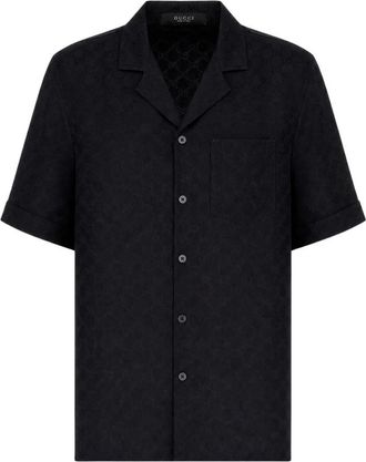 Gucci GG Zijde Jacquard Bowling Shirt - Heren - Korte mouwen Overhemden - Zwart - 3XL - Overhemden