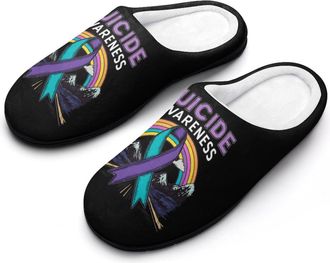 Generic Suicide Awareness Rainbow Slippers Men Winter Warm Cotton Anti-Slip Indoor Slip-Ons House Shoes