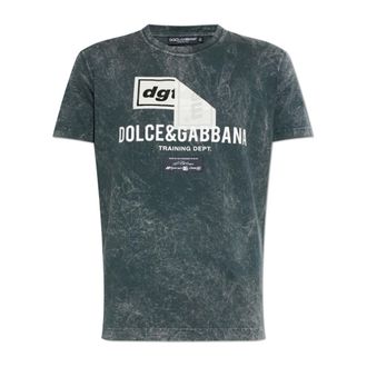 Dolce & Gabbana T-Shirts, male, Gray, Size: 2XL Marble-effect Cotton T-Shirt