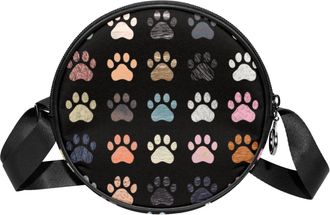 Generic Circle Crossbody Bag for Women, Colored Paws Small Sling Bag Daypack with Zipper Adjustable Shoulder Straps Casual Ladies Girls Round Purse